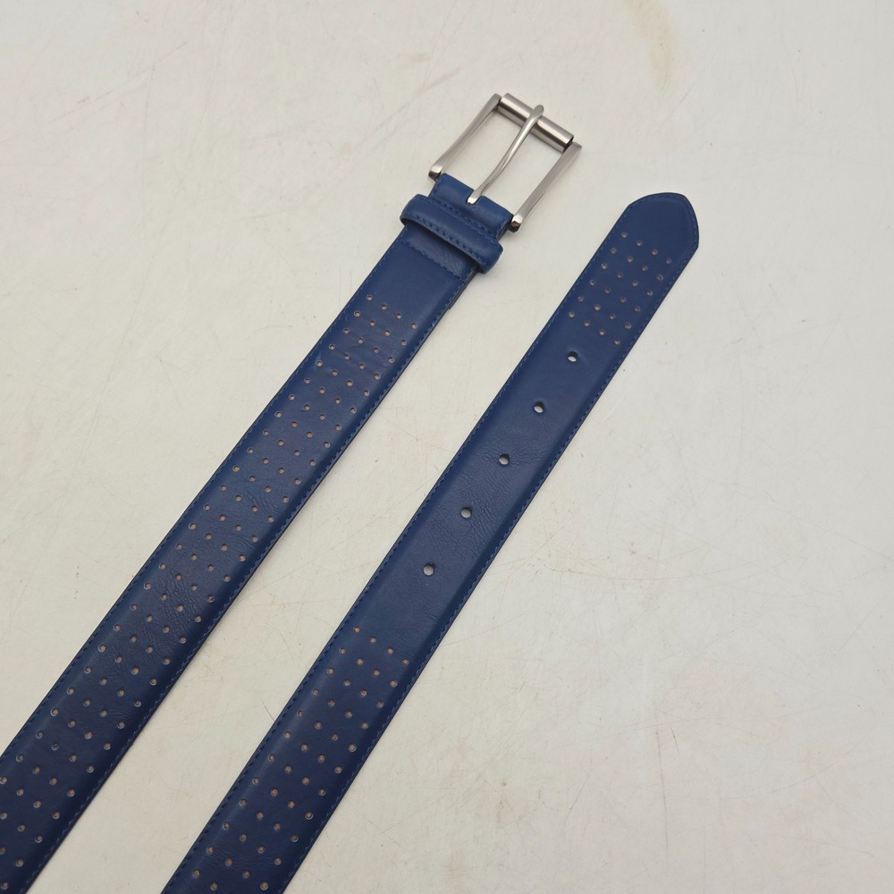 Structure Belt Blue Syn Leather Mens 34-36 Brushed Nickel Buckle NWOT